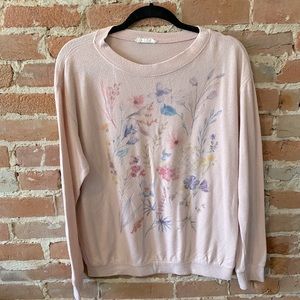 Phil Love, Light Pink with Watercolor-Inspired floral design, Size Large
